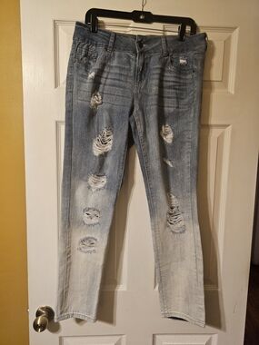 New York and Company Soho Light Blue Distressed Skinny Jeans